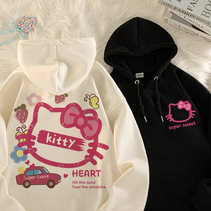 Moletom Canguru Hello Kitty Estampado Blusão Coreano Versátil Casaco Inverno Promoção Rápido Casaco