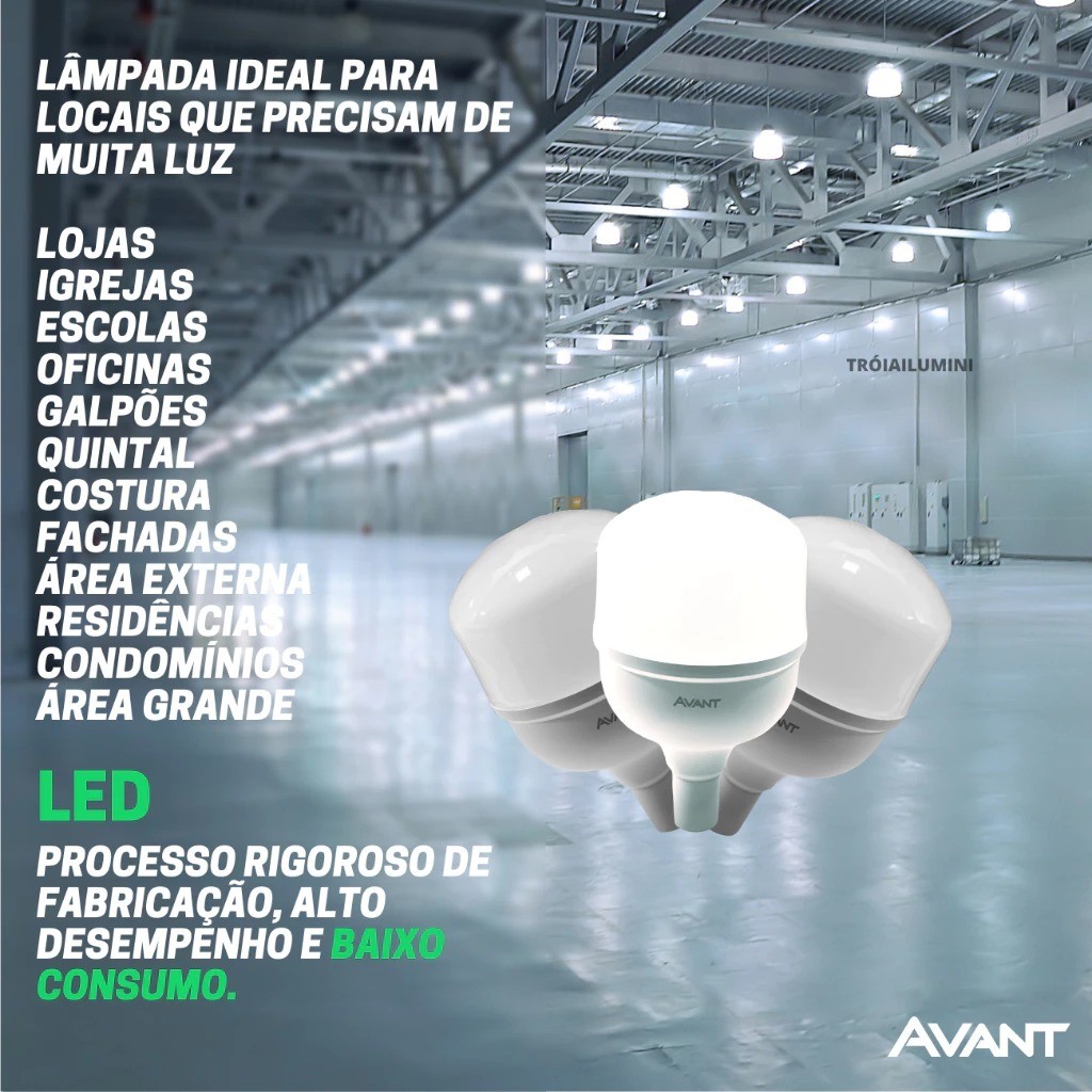 Detalhes do Kit 10 Lâmpadas Led Bulbo Alta Potência Branco Frio 6500k e27 20w 30w 40w 50w Avant Original