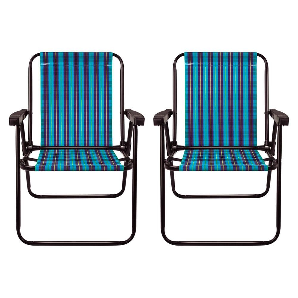 Conjunto Com 2 Cadeiras Praia Alta De Aço Mor, Xadrez Marine em Oferta na Shopee
