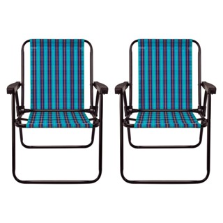 Conjunto Com 2 Cadeiras Praia Alta De Aço Mor, Xadrez Marine em Oferta na Shopee