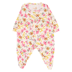 Macacão Longo Bebê Kiko Baby Suedine Estampa Floral Com Laço