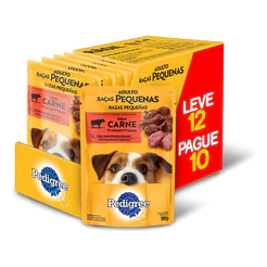 Kit 12 Sachês Pedigree 100g Cães Adultos Raças Pequenas Ração Úmida Carne Molho Alimento Cachorro