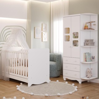 Quarto Bebê Completo Berço Americano Ben Guarda Roupa Uli 2 Portas C/ Prateleiras 100% MDF em Oferta na Shopee