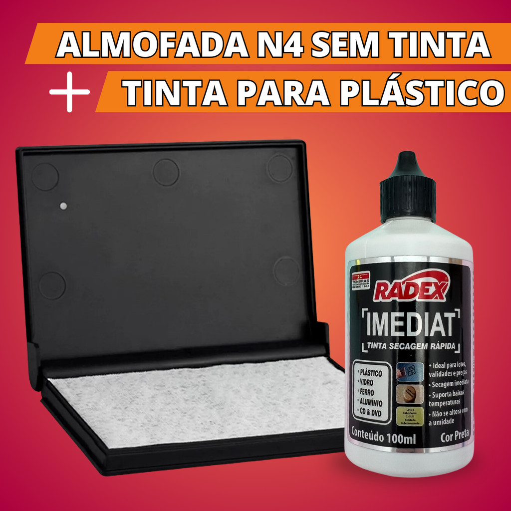 Kit Almofada Para Carimbo Grande + Tinta Secagem Rápida Normal E Para Plástico em Oferta na Shopee