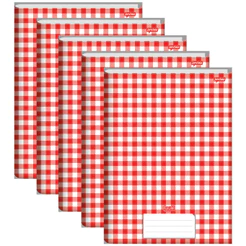 Caderno Brochura Universitário Capa Dura 96 Folhas Stiff Vermelho Xadrez - Pacote com 5 Unidades