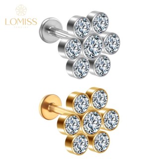 Lomiss Piercing Helix Tragus Conch Labret Aço Cirúrgico Pvd Flor Strass em Oferta na Shopee