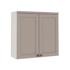 Armário Aéreo Cozinha 80cm Iluminata 100% Mdf 2 Portas Branco/Fendi - Genialflex