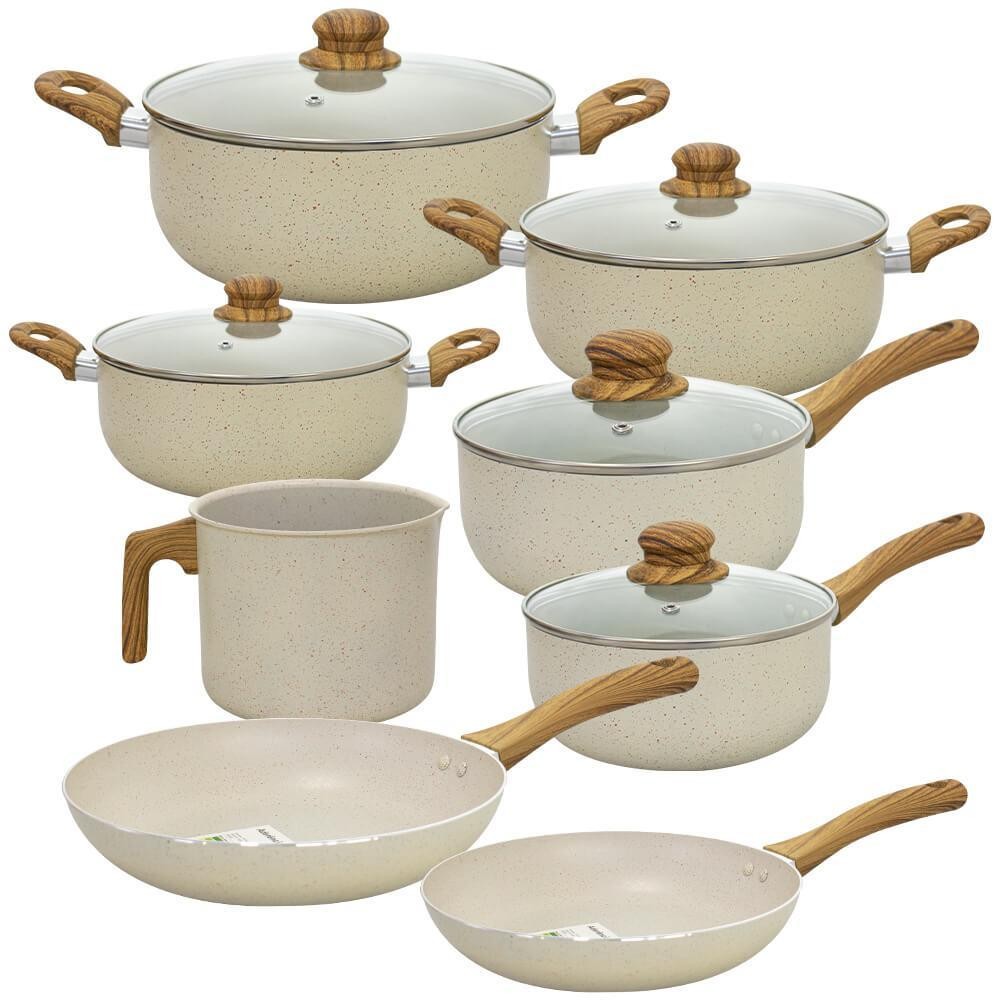 Imagem Conjunto de Panelas Antiaderente Revestimento Cerâmica Vanilla Sahara 8 Peças - Casambiente