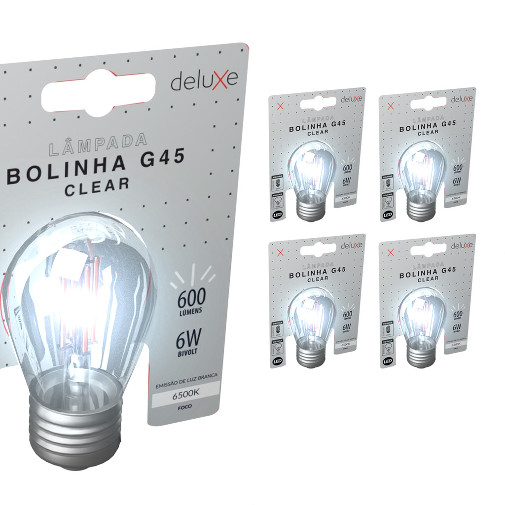 Kit 5 Lampada Led Bolinha G45 Clear 6w 6500K E27 Deluxe em Oferta na Shopee