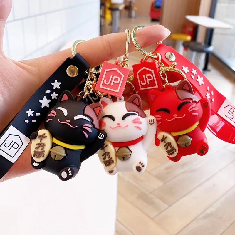 Chaveiro Gato Da Sorte Maneki Neko Com Alça Mosquetão
