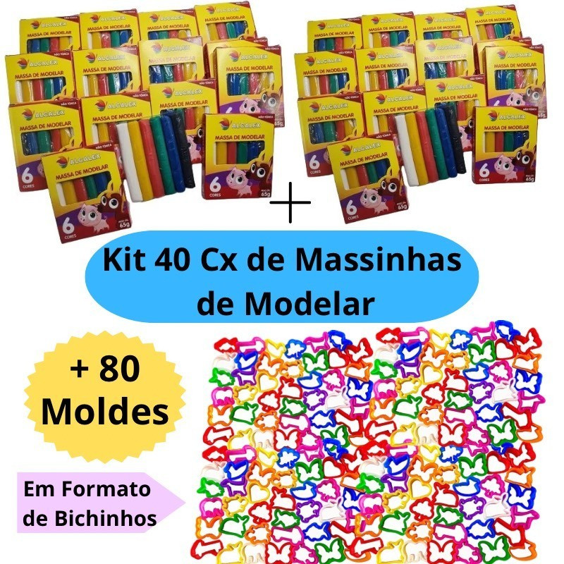 Kit 40 Cx Massinha de Modelar + 80 Molde Cortador Kit Festa Infantil Escolar Lembrancinha em Oferta na Shopee