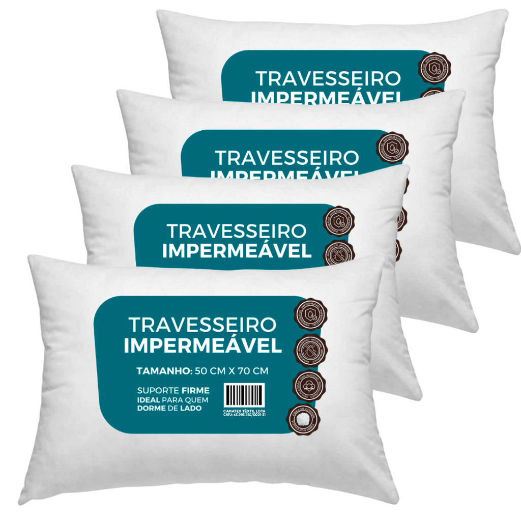 KIT 4  unidades Travesseiros Impermeável 50x70 Suporte Firme Fibra Siliconada percal 100% Algodão em Oferta na Shopee