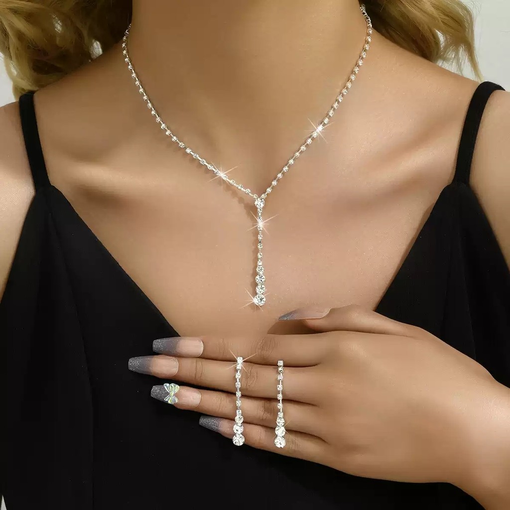Conjunto De Festa Colar Brincos De Strass Colar Incrustado Com Diamante Irregular Geométrico Borla Colar Para Mulheres em Oferta na Shopee