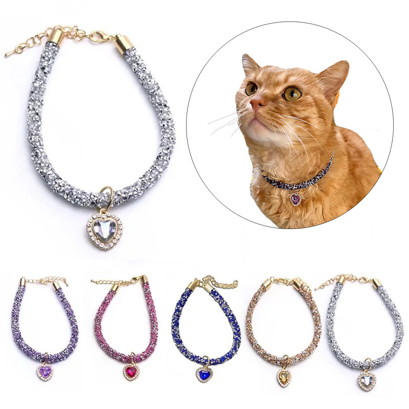 Coleira De Gato De Luxo Com Pingente De Cristal De Coração Filhote De Cachorro Chihuahua Colar Reflexivo Strass Gatinho em Oferta na Shopee