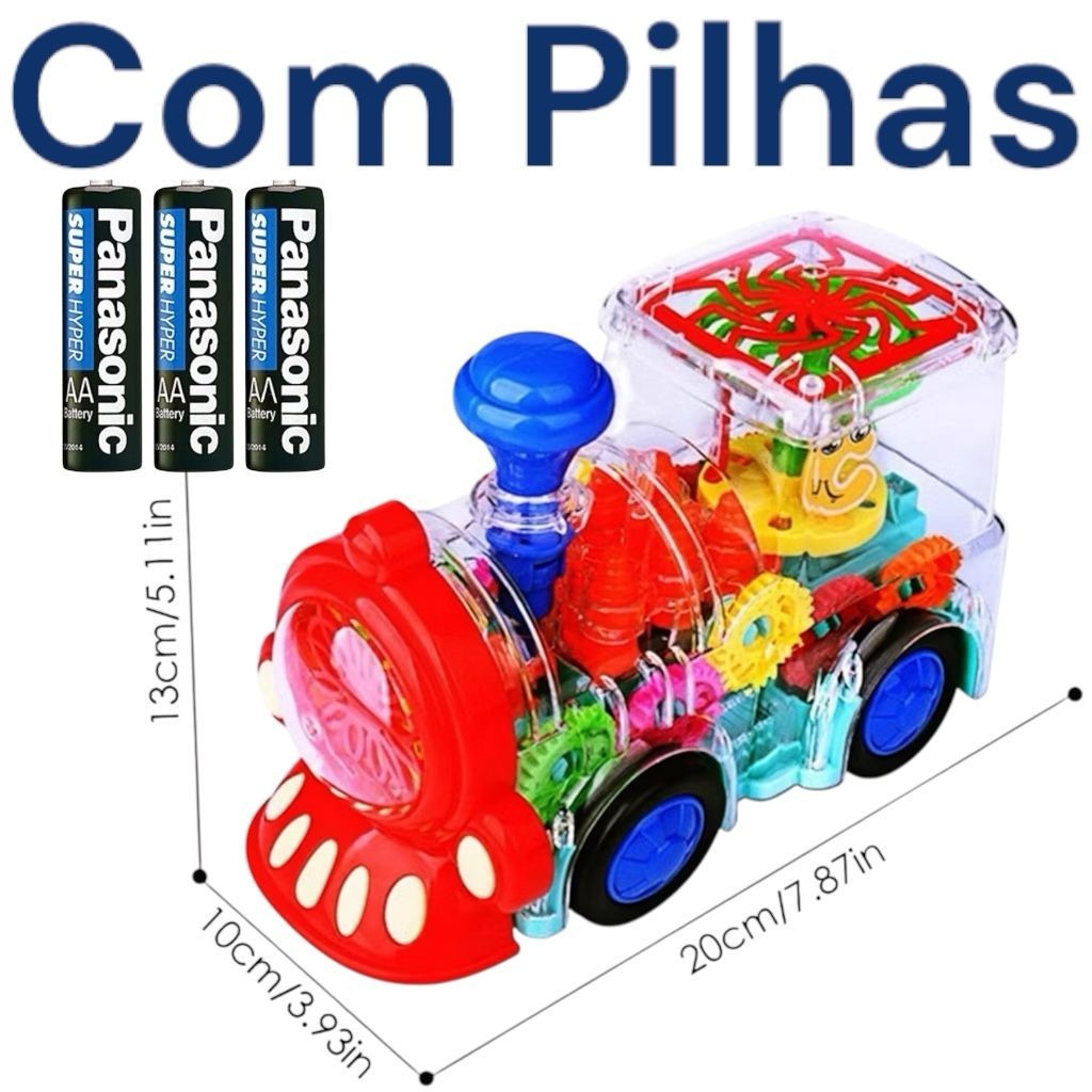 Brinquedo TrenzinhoTransparente Grande 20Cm Trem Musical Infantil Bate E Volta Luzes E Som - HM TOYS — imagem 2 de 2