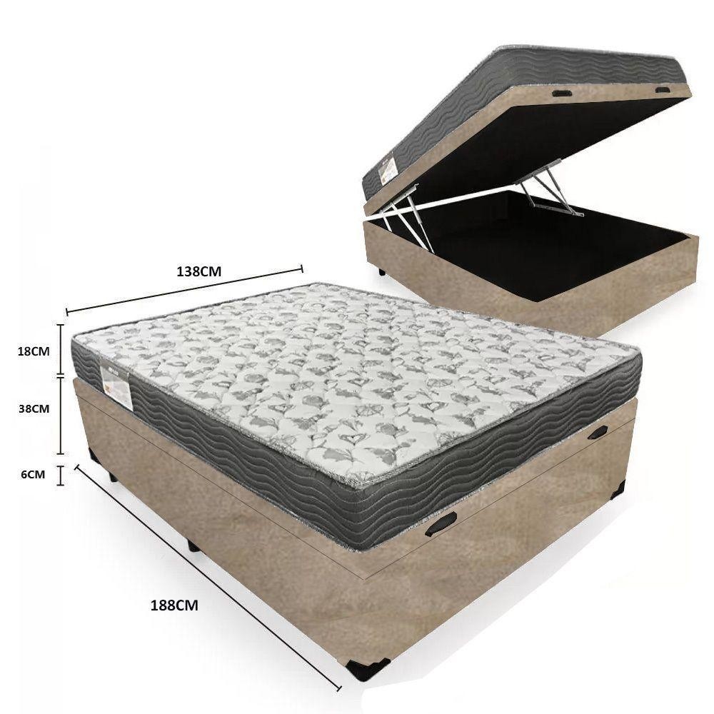 Cama Box Baú Casal Suede + Colchão De Espuma D33 Sereneprime 138cm Bege · foto 2