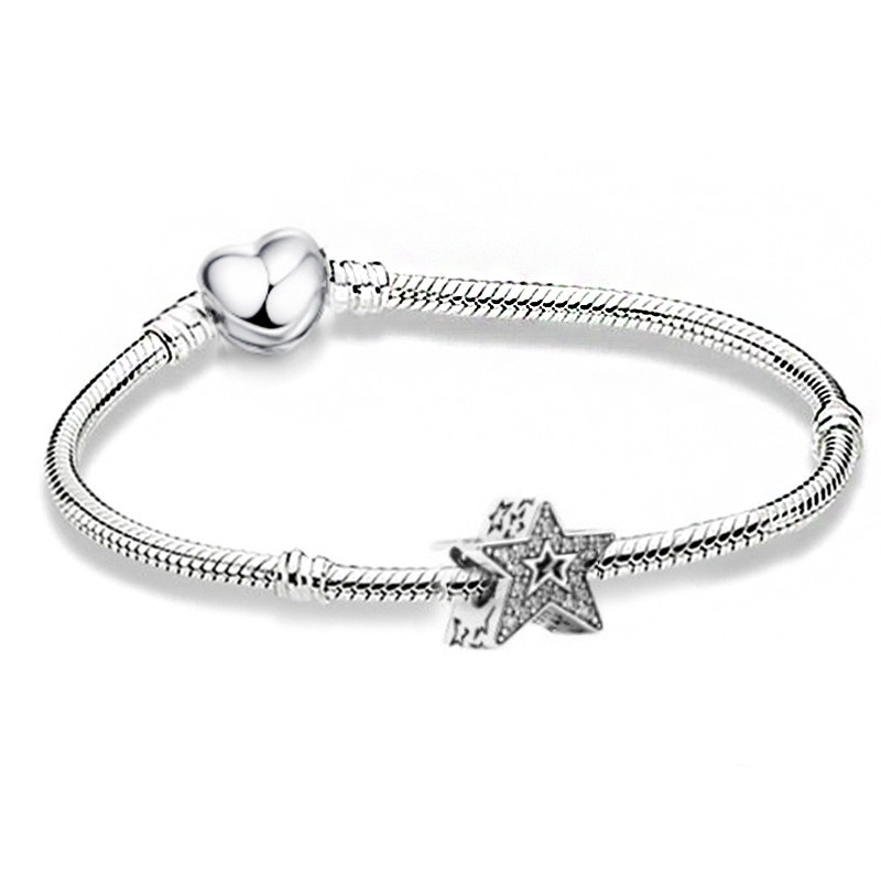 Pulseira banhada a prata S925 básica corrente osso de cobra com beloque simples — imagem 2 de 2
