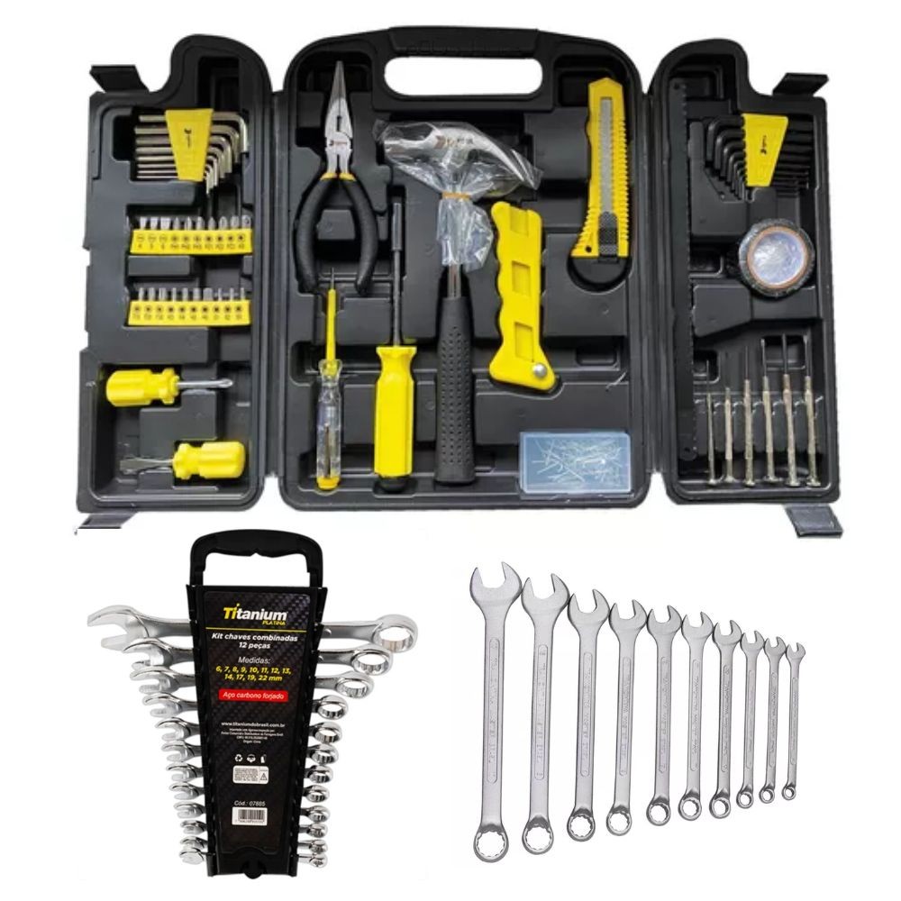 Kit Ferramentas C/200 Pçs + Jogo De Chaves Combinada 12 Peças - Home & Living