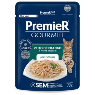 Ração Úmida Sachê PremieR Gourmet Gatos Castrados Frango e Arroz integral 70gr
