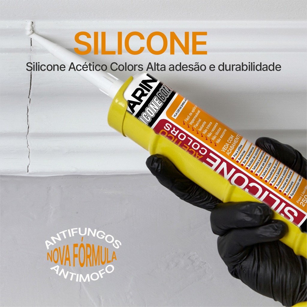Silicone AcéticoGarin Branco e Preto Vedação Construção 250g · foto 2