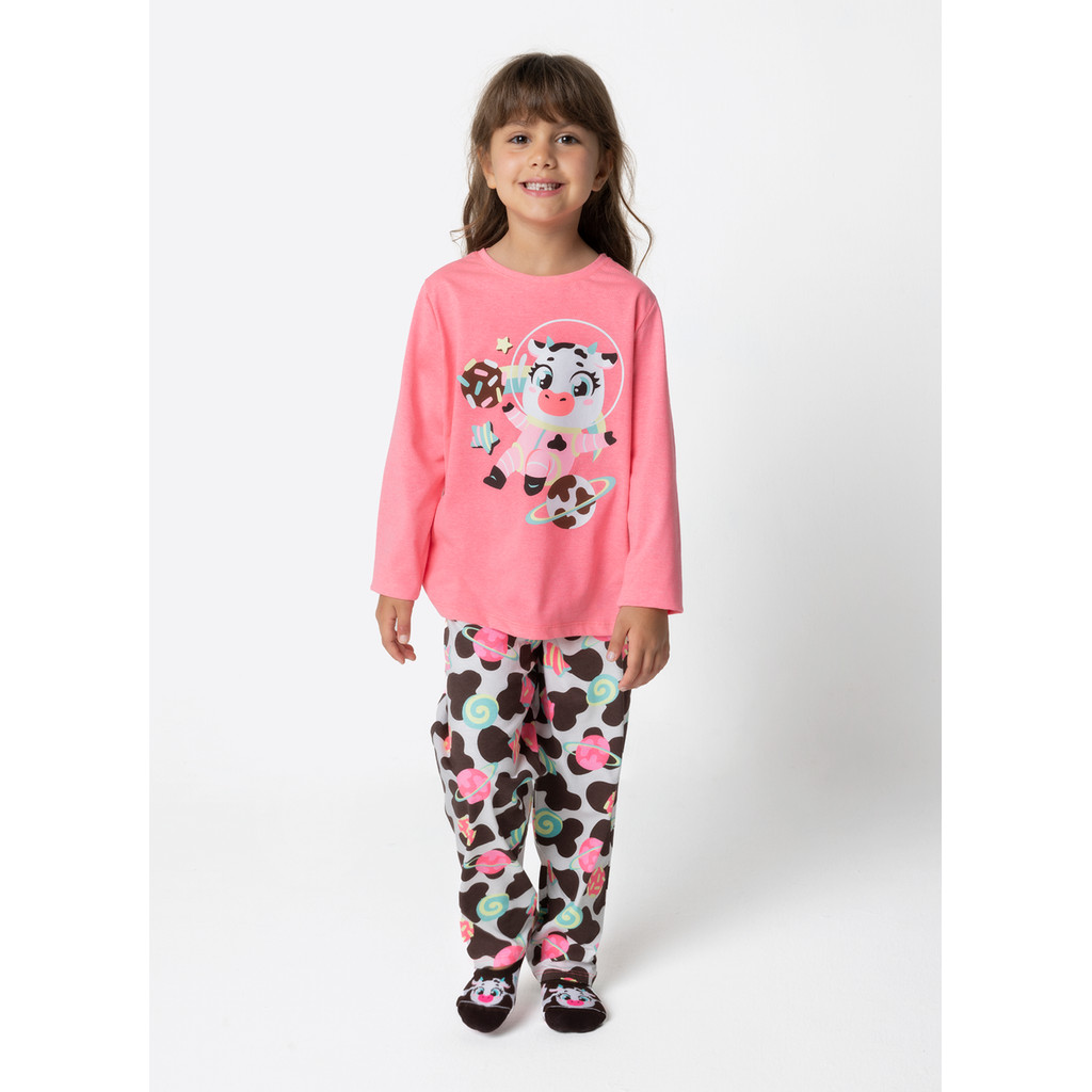 Pijama Manga Longa Algodão Menina Vaca Chocolate - Puket em Oferta na Shopee