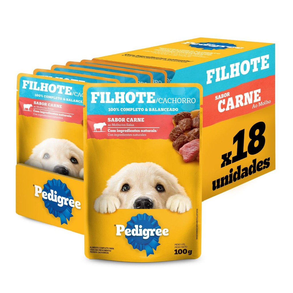 Kit 18un Ração Úmida Pedigree Sachê Carne Cães Filhotes 100G em Oferta na Shopee