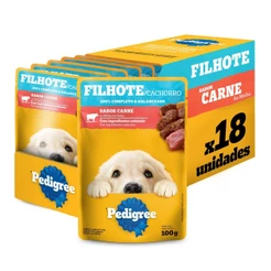 Kit 18un Ração Úmida Pedigree Sachê Carne Cães Filhotes 100G
