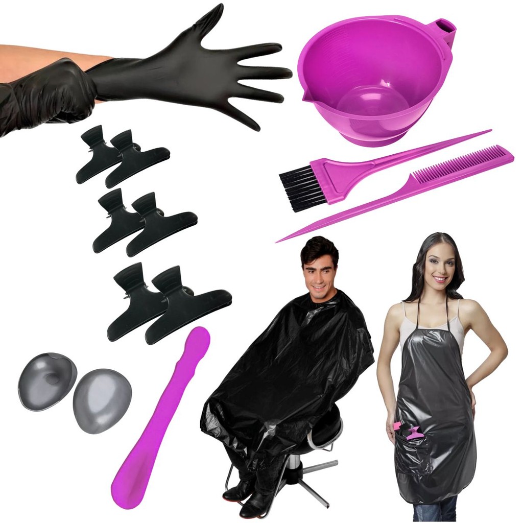 Kit Tintura Coloração com Avental Capa Tigela Pincel e Pente em Oferta na Shopee