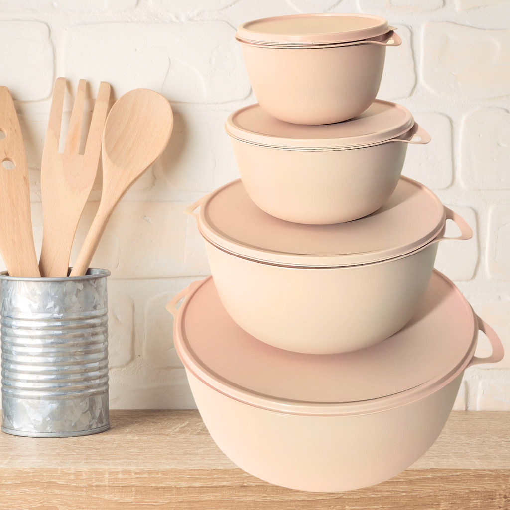 Jogo C/4 Potes Bacia Com Tampa Plástico Hermético Para Cozinha em Oferta na Shopee