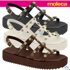 Sandália Feminina Moleca Plataforma Aplicações Douradas Conforto Estilosa
