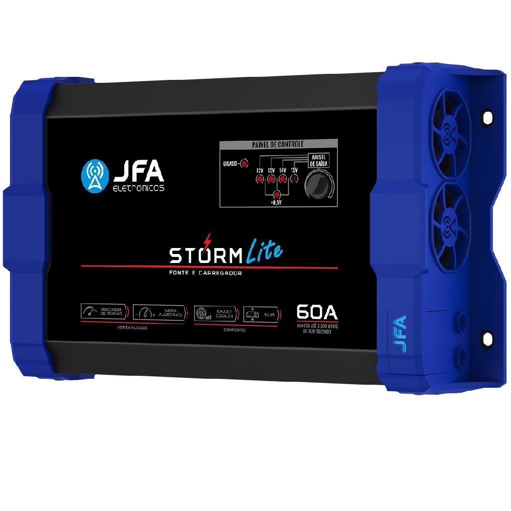 Fonte JFA Storm Lite 60A Bivolt Carregadora de Bateria De Trio Paredão Som Automotivo Festa Show - Spare Parts and Accessories for Vehicles