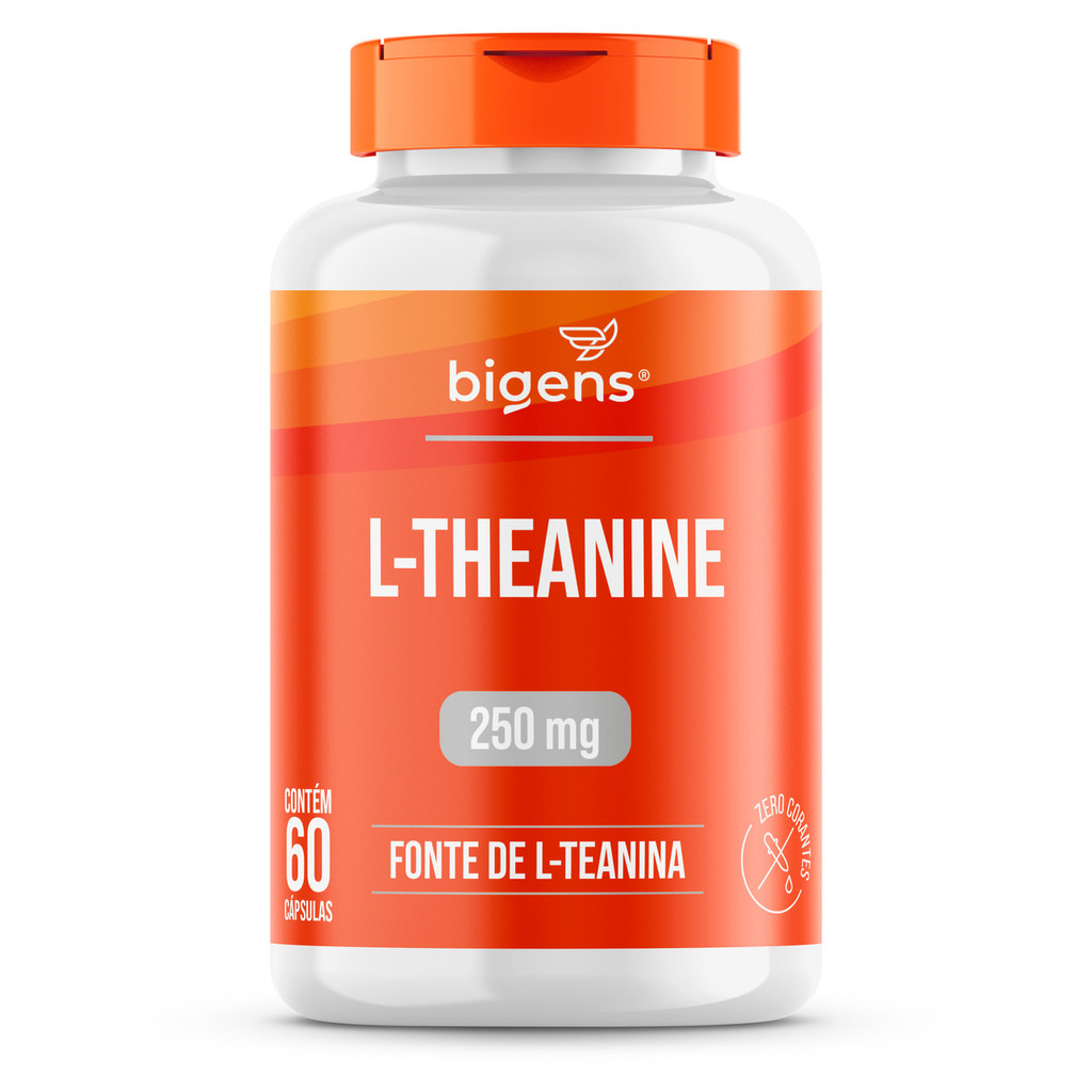 L-Theanine Teanina 250mg Relaxamento Sem Sonolência, 60 Caps, Bigens Sabor Neutro em Oferta na Shopee