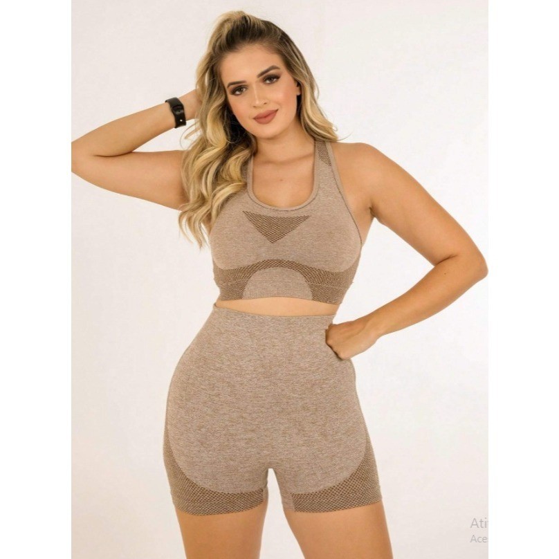 Conjunto Esportivo Academia Feminina Top e Legging Cintura Alta Levanta Bumbum