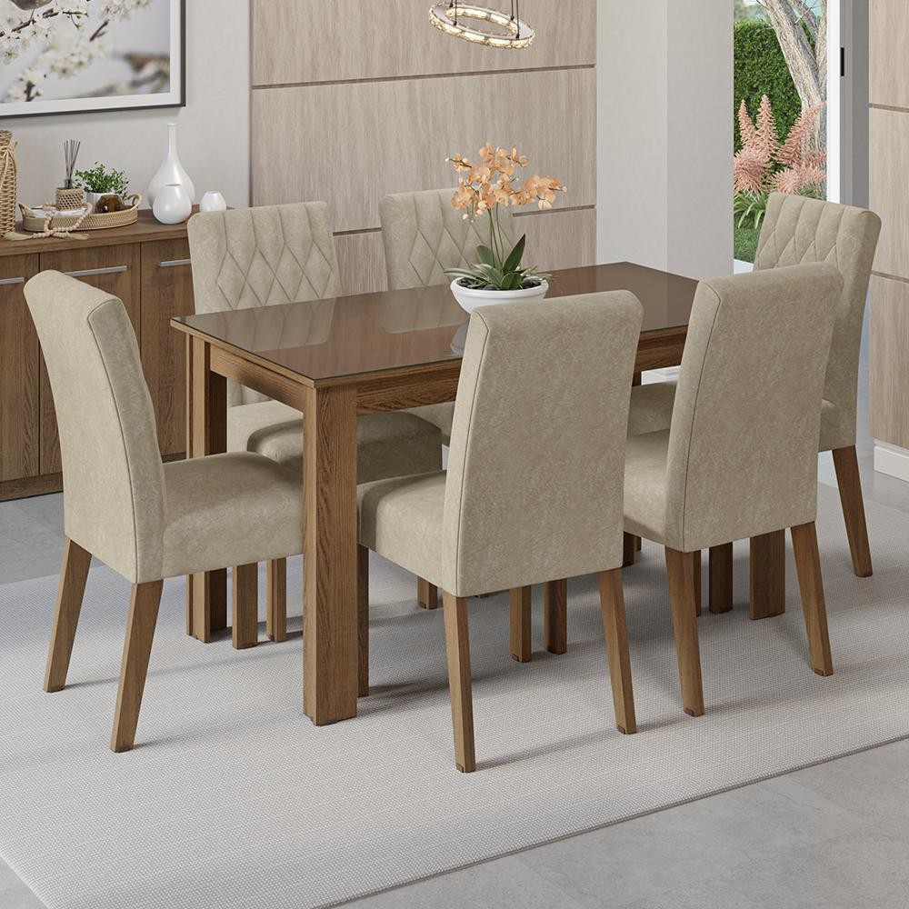 Conjunto Sala de Jantar Mesa Tampo de Vidro 6 Cadeiras Odara Madesa em Oferta na Shopee
