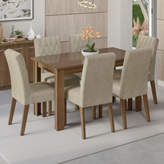 Conjunto Sala de Jantar Mesa Tampo de Vidro 6 Cadeiras Odara Madesa em Oferta na Shopee
