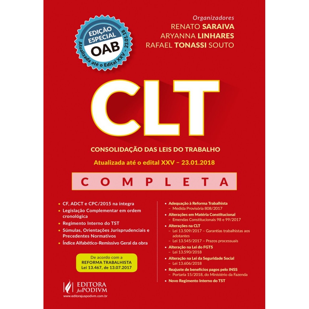 CLT - Consolidação das Leis do Trabalho: Edição Especial OAB Capa comum – 8 março 2018