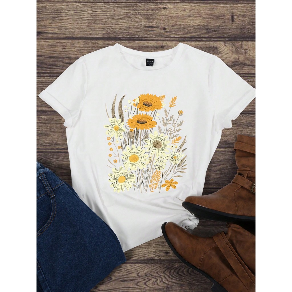 Camiseta Unissex Oversized Plus Size Feminina Masculina Estampada  Floral em Estilo Retrô e Boho para Mulheres Gráficas 