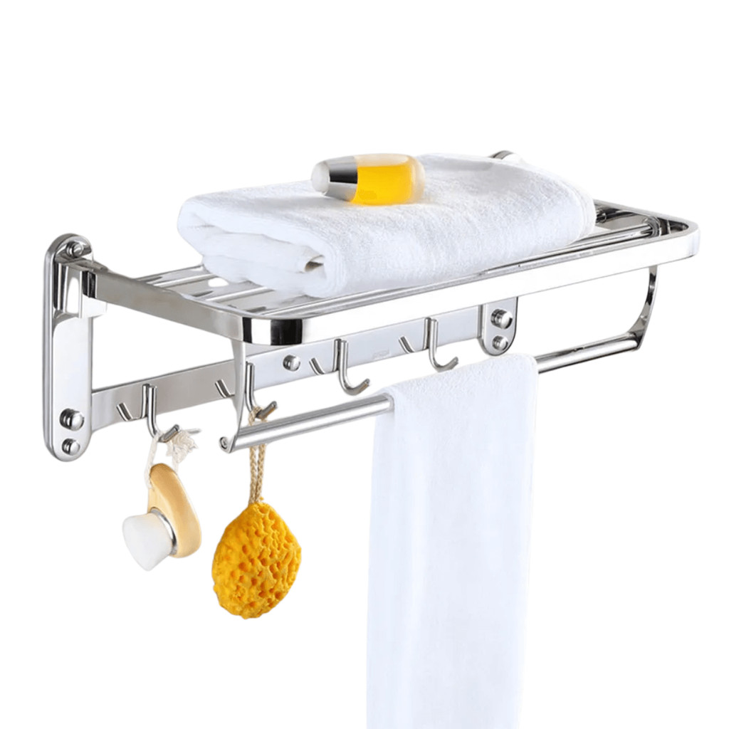 Toalheiro Varal Inox Grande Dobravel Prateleira Suporte Gancho Luxo
