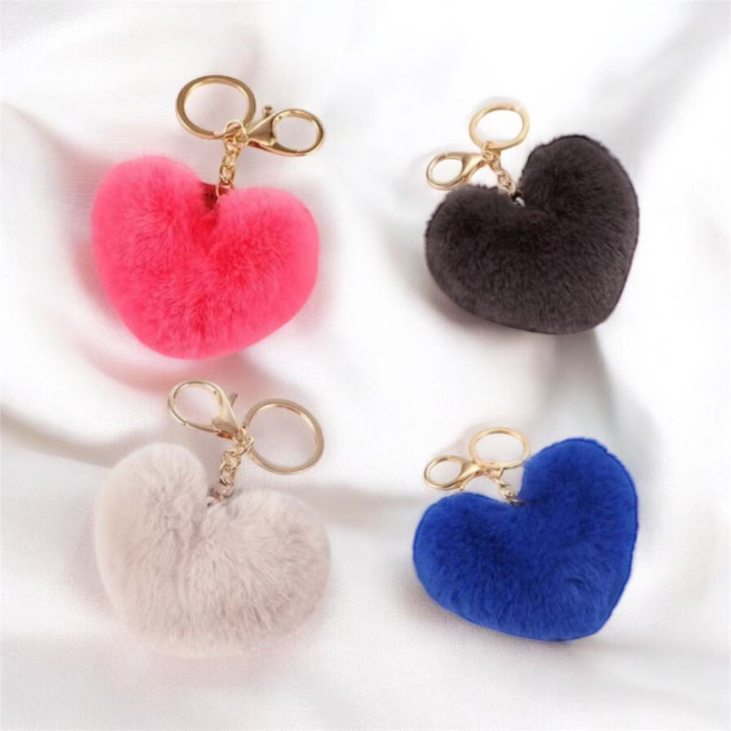 Pingente De Pelúcia Em Forma De Coração Pêssego Cabelo Longo Amor Bola De Pele Carro Saco Cores Sortido