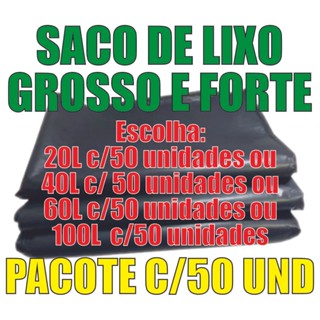 SACO DE LIXO GROSSO E FORTE PACOTE C/50 UND em Oferta na Shopee