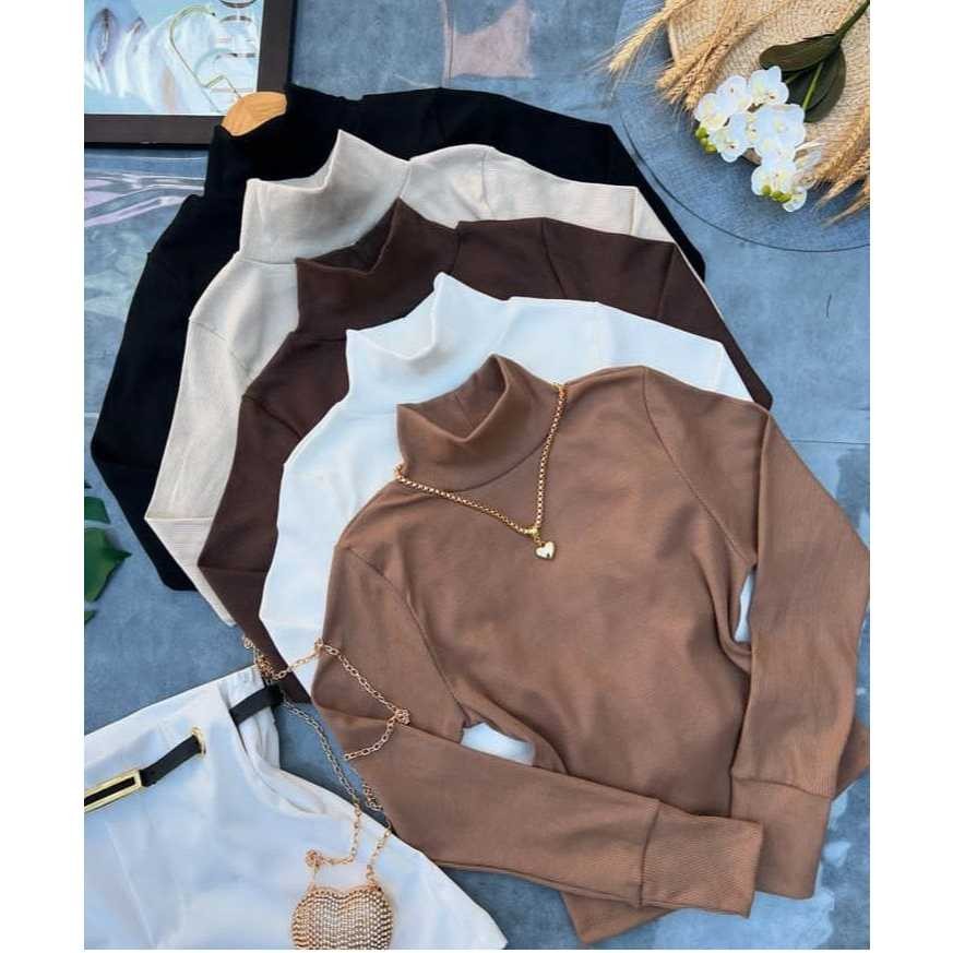 BLUSA CACHARREL FEMININA MANGA LONGA SEGUNDA PELE GOLA ALTA CANELADA RIBANA PREMIUM MODA INVERNO FRIO — imagem 1