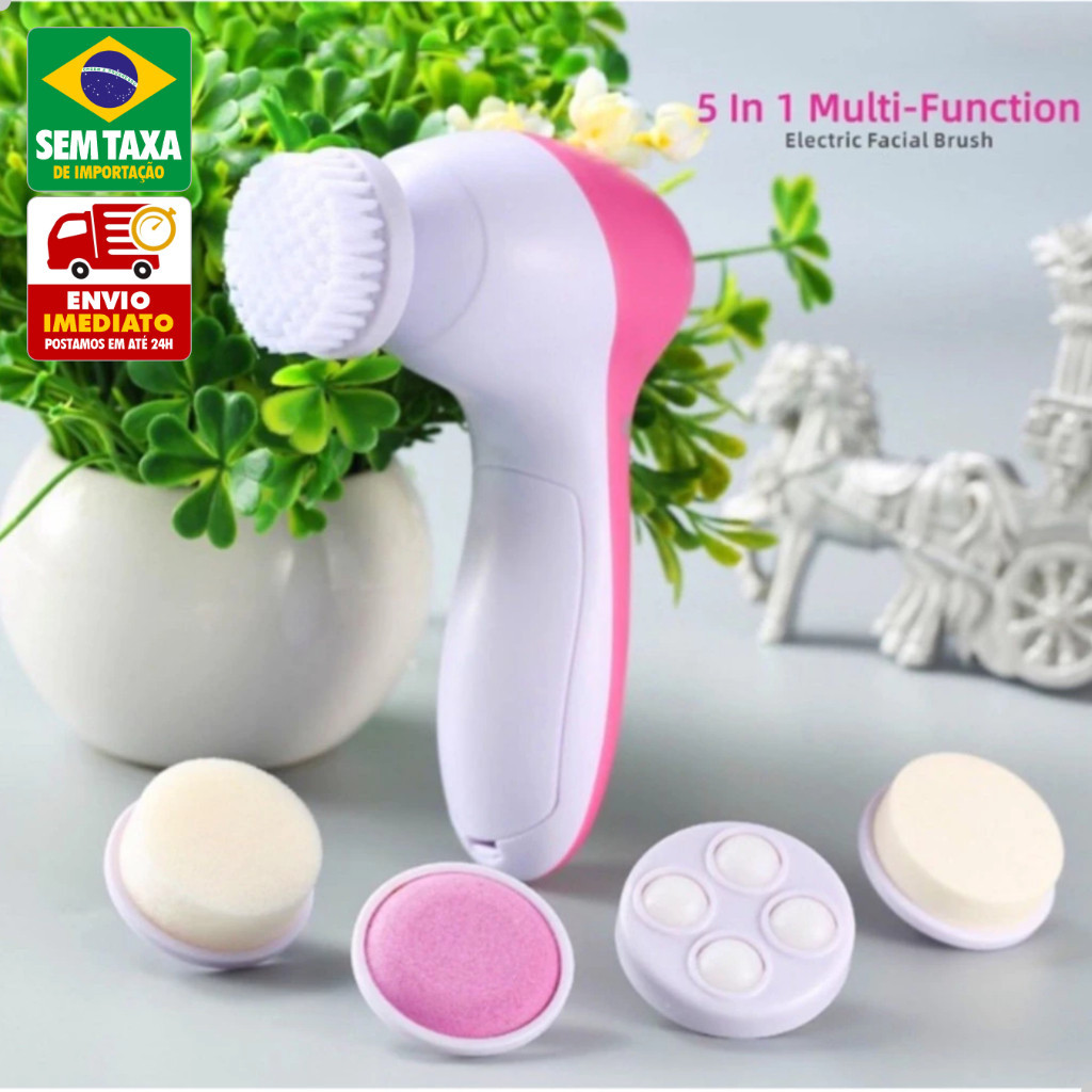 Massageador Facial Elétrico 5 em 1 Escova de Limpeza Esfoliante Rejuvenescedor Portátil