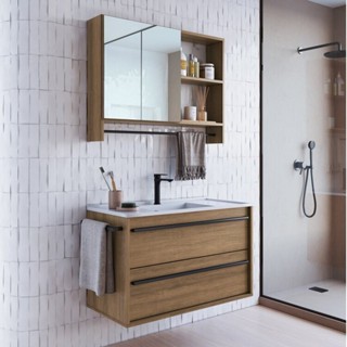 Conjunto para Banheiro Gabinete Suspenso 80cm com Toalheiro Lavatorio e Espelheira Cj8030.20 Mel em Oferta na Shopee