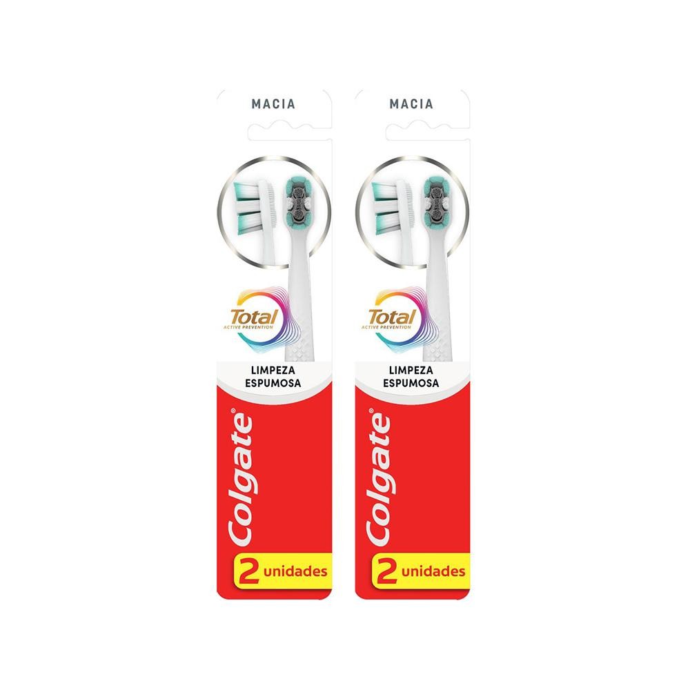 Kit 2 Escova Dental Colgate Total Limpeza Espumosa Suave 2 unidades em Oferta na Shopee