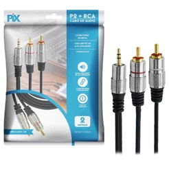 Cabo Adaptador P2 Estéreo 2 RCA Macho 2 Metros Smartphone Notebook Tablet Tv
