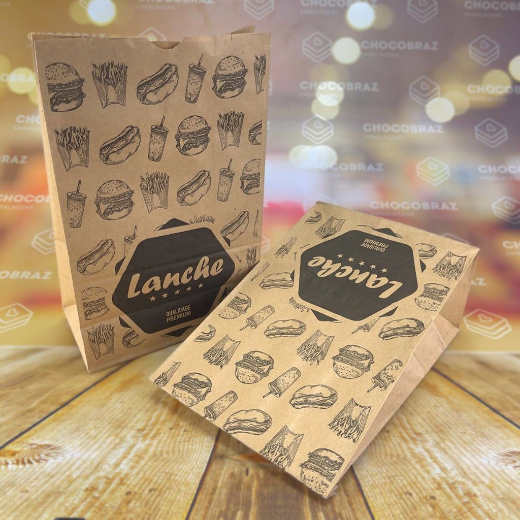 100 SACO  LANCHE DELIVERY KRAFT SOS IMPRESSO 5 KG -  A28 X L9,5 X C17,5 CM (P)