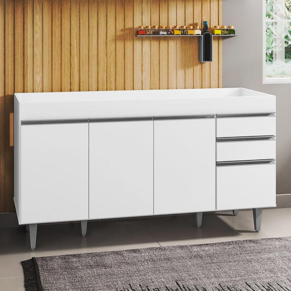 Balcão Gabinete para pia sem Tampo 150cm Marrocos Branco - Lumil em Oferta na Shopee