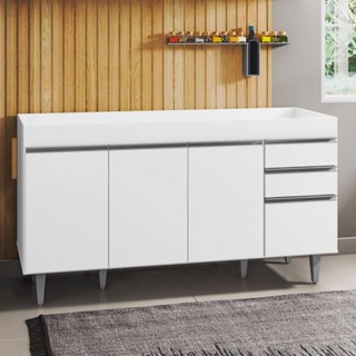 Balcão Gabinete para pia sem Tampo 150cm Marrocos Branco - Lumil em Oferta na Shopee