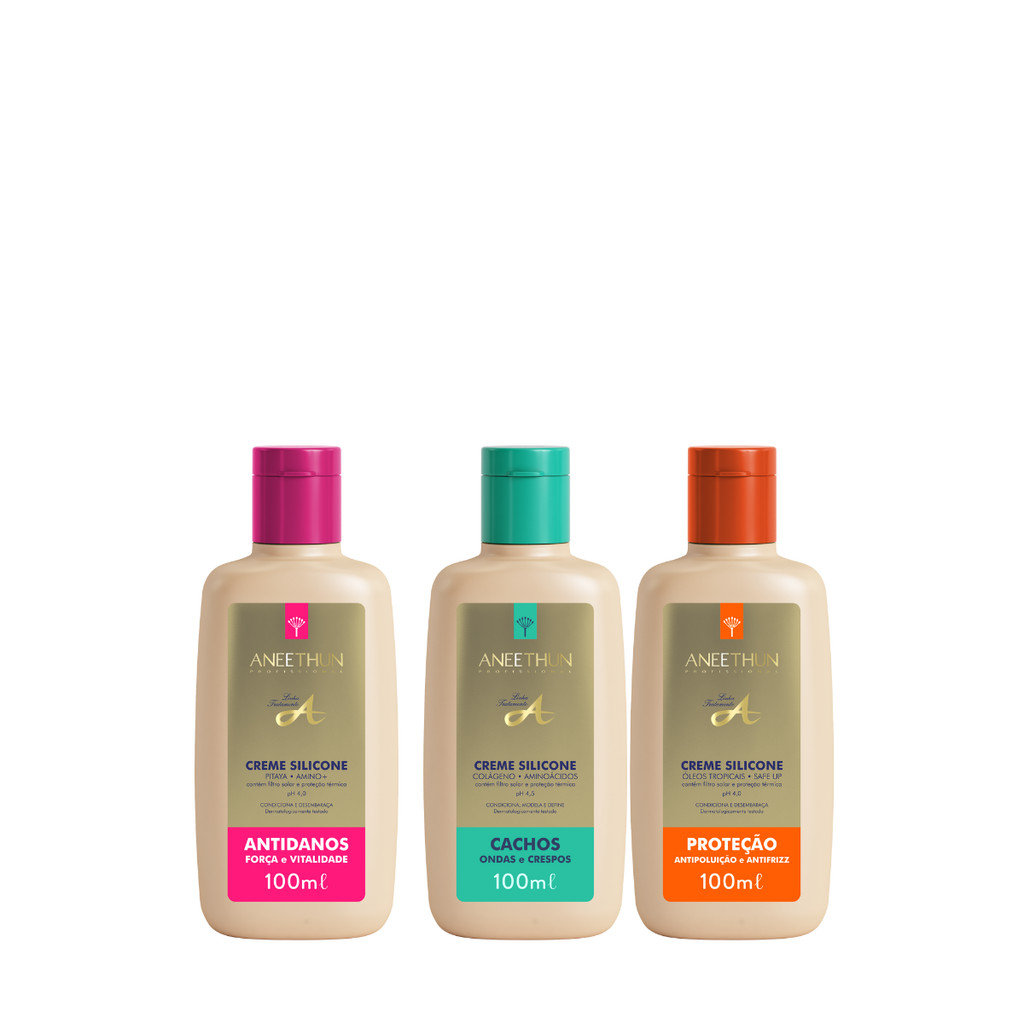 Kit Cremes De Silicone Antidanos Proteção E Cachos 100ml - Aneethun