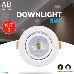 Kit 5 Luminária Spot Led Redondo Direcionável 5W Embutir Gesso Teto | Branco Quente 3000K Branco Frio 6500K Bivolt